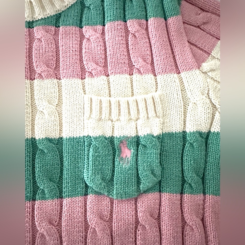 Vintage Polo Ralph Lauren Cable Knit Short Sleeve Sweater XS Striped Preppy - Picture 5 of 8